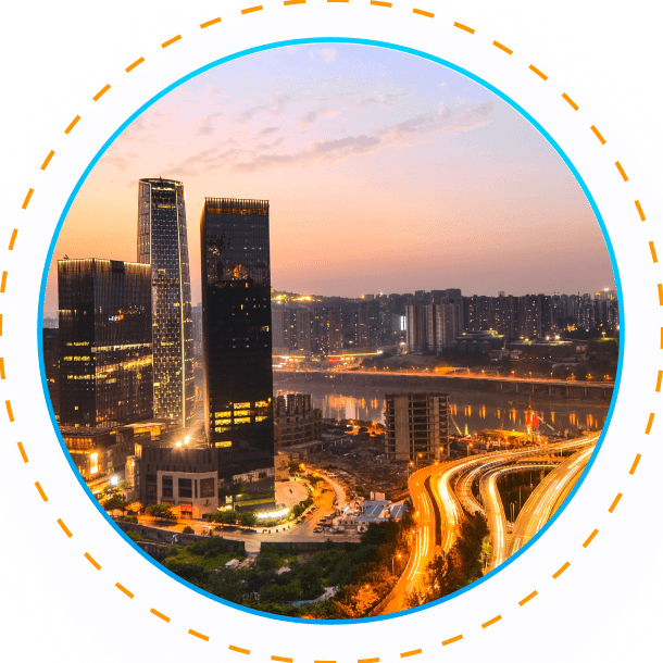 AM InfoWeb visual of a modern city skyline, representing business expansion, growth opportunities, and operational progress.