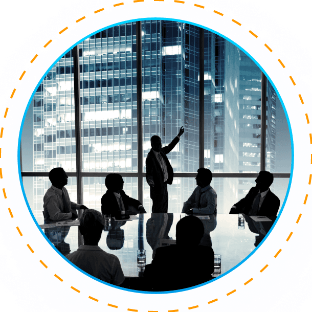 AM InfoWeb visual of a corporate boardroom discussion, representing leadership, planning, and strategic business decisions.
